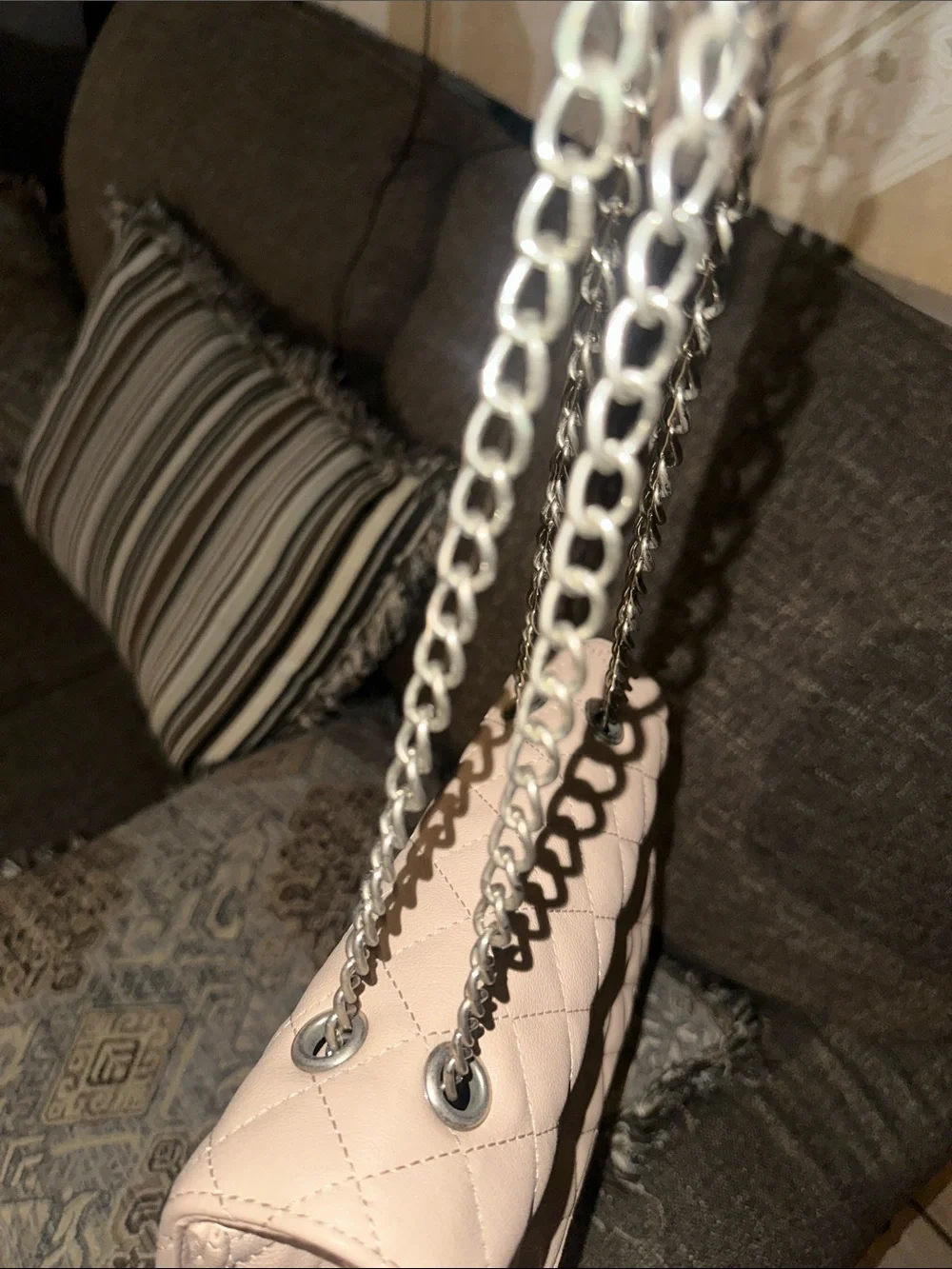 Express Quilted Pale Pink Chain-Handle Shoulder Bag